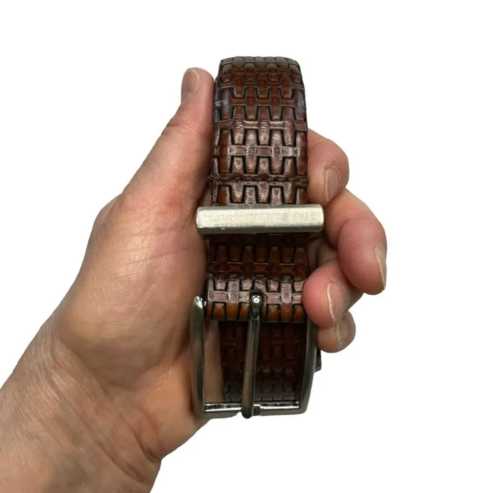 Greg Norman Men's Embossed Brown Calfskin Belt Size 38